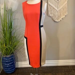 Coral & tan color block dress